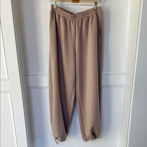 NAP Loungewear Oversized Wide Leg Pants With Tie Hem Tan Color Womens Size Large